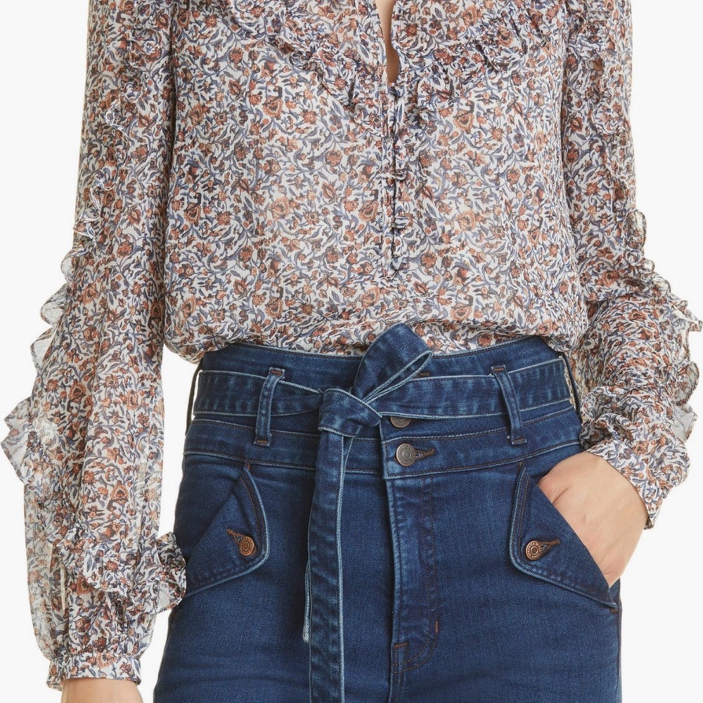 Veronica Beard Abra Floral Print Ruffle Blouse
